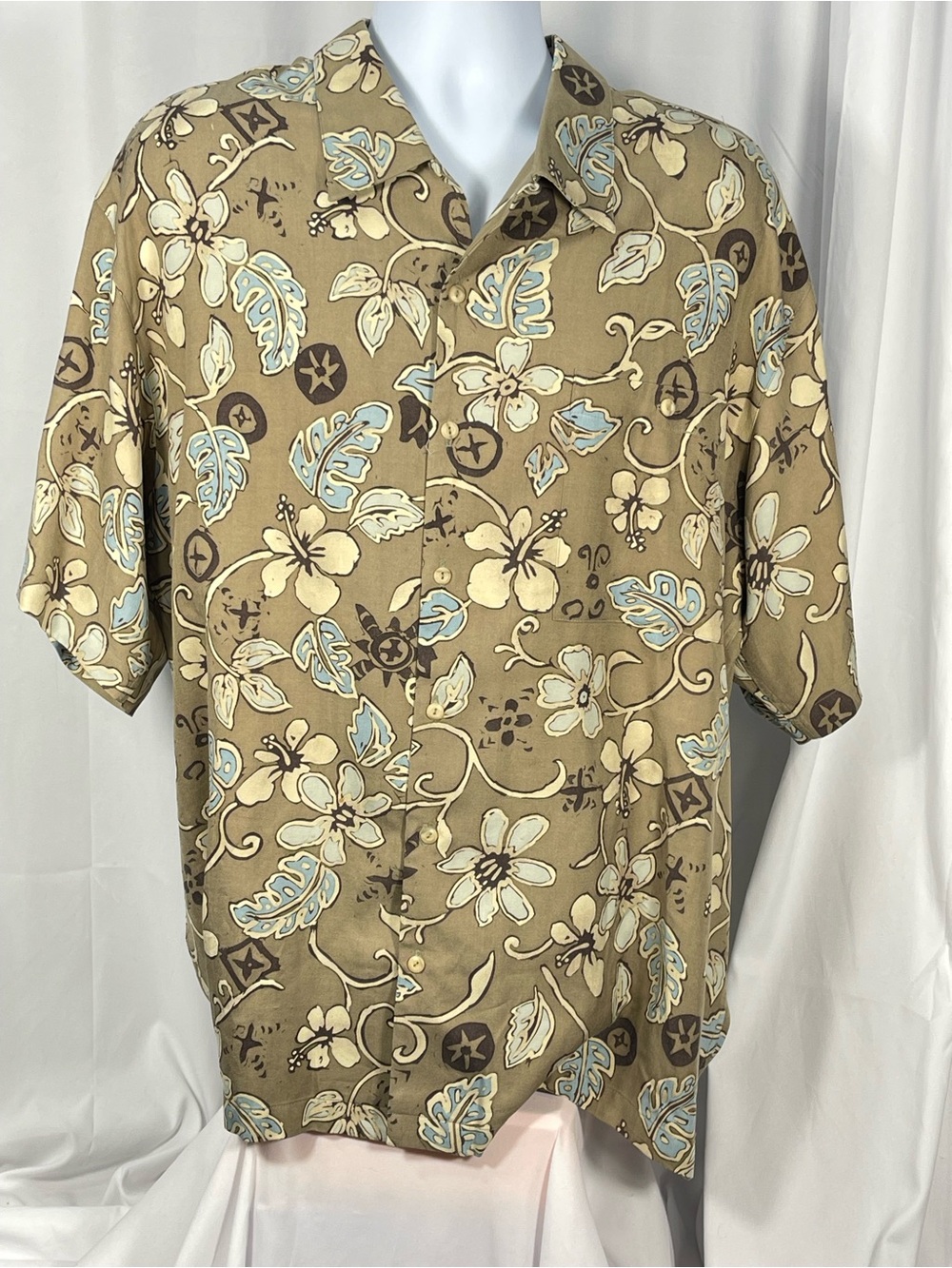 Men's Casual Short-Sleeve Silk Hawaiian Button-Down Shirt - Burma Bibas Sz XL